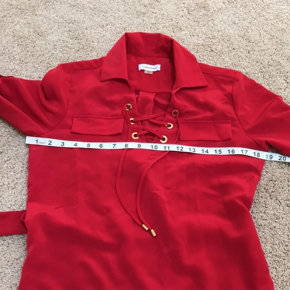 New! Calvin Klein SZ 4, red shirt lace up dress . - Picture 6 of 9